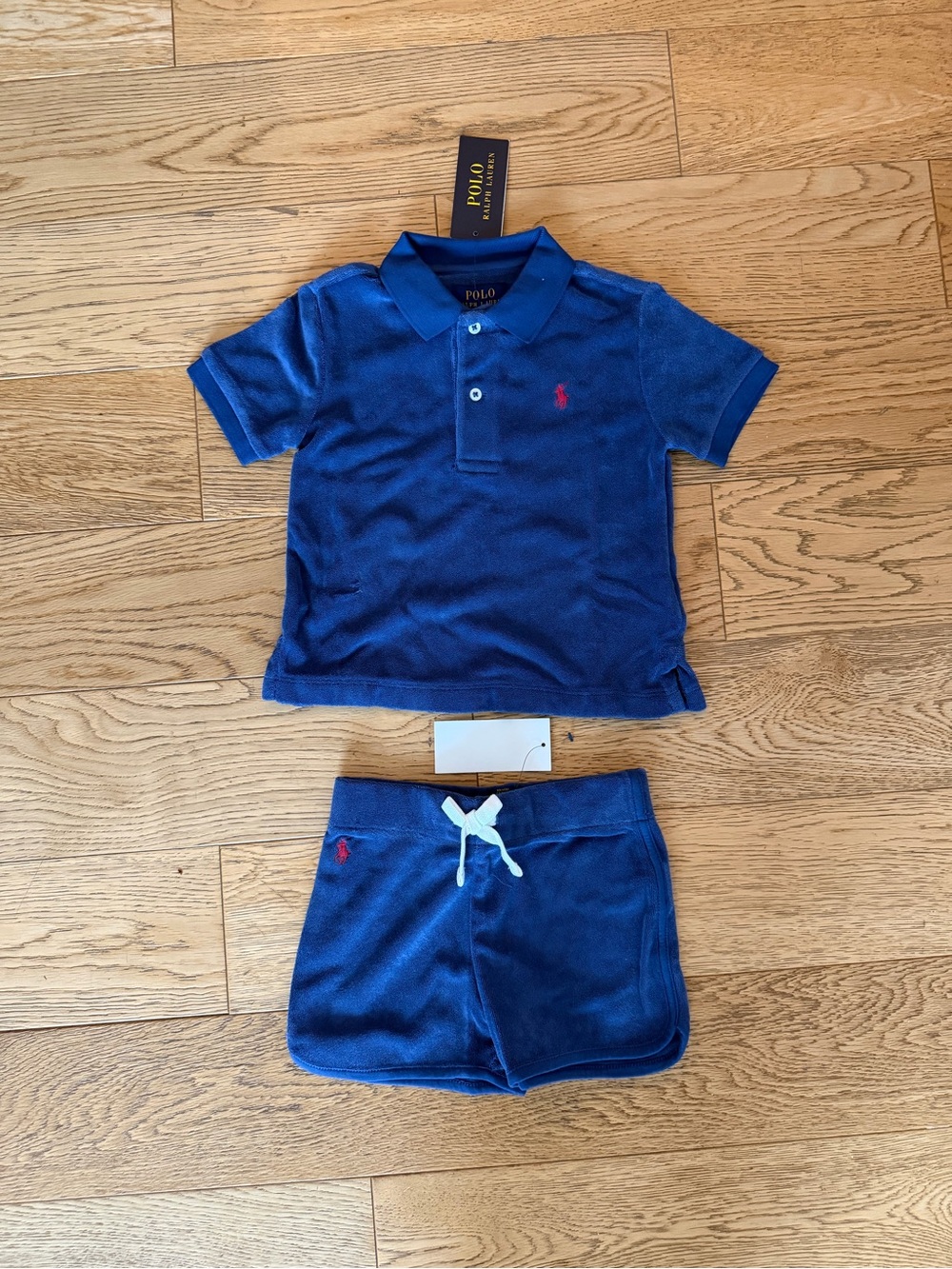 Polo Ralph Lauren Kids Blue Polo Shirt Shorts Set French Terry Cloth Vacation